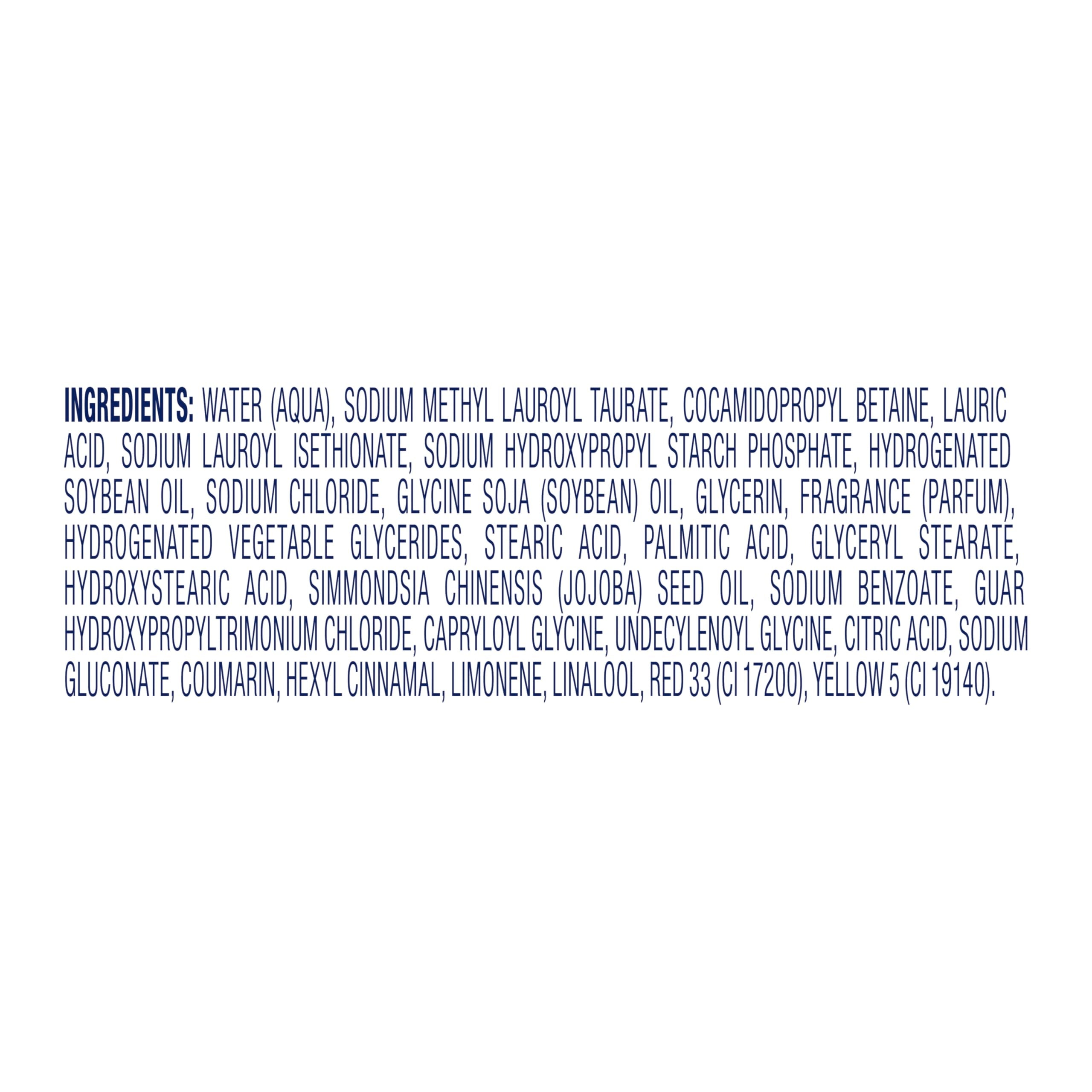Dove back label with ingredients and directions supporting informed use