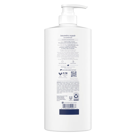 Dove bottle label close-up highlighting Bio-Protein Care ingredients and purpose