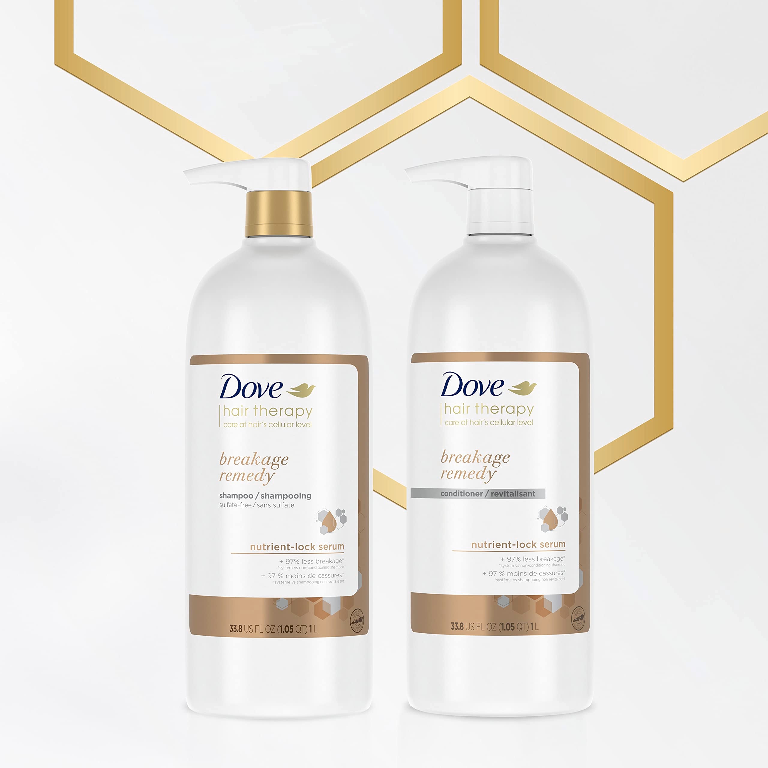 Dove shampoo in shower scene illustrating stronger, healthier-looking hair