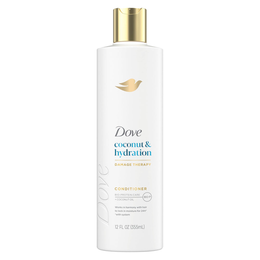 Dove front bottle showing product and coconut scent benefit
