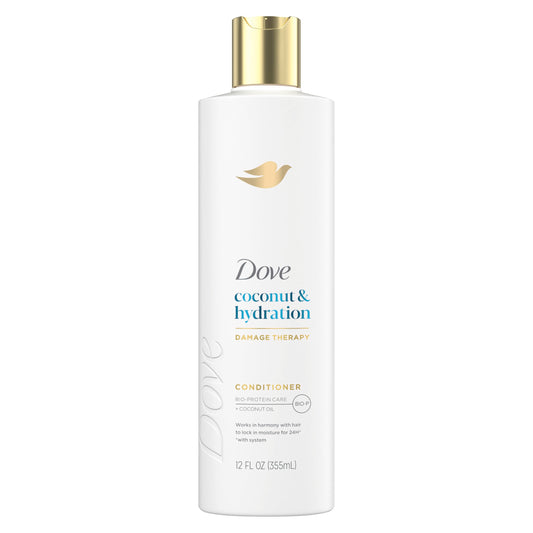 Dove front bottle showing product and coconut scent benefit