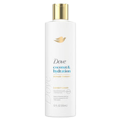 Dove front bottle showing product and coconut scent benefit