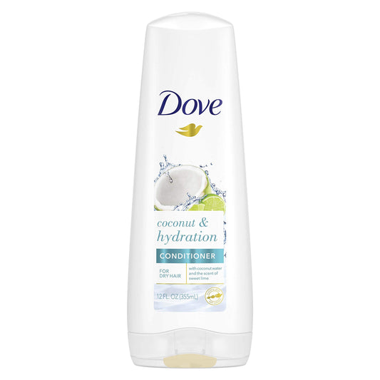 Dove coconut & hydration front packaging showing bottle and label, promoting moisture benefits