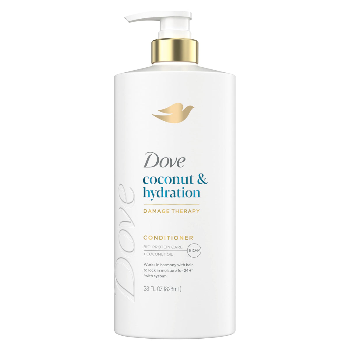 Dove front packaging showing conditioner bottle and hydration benefit