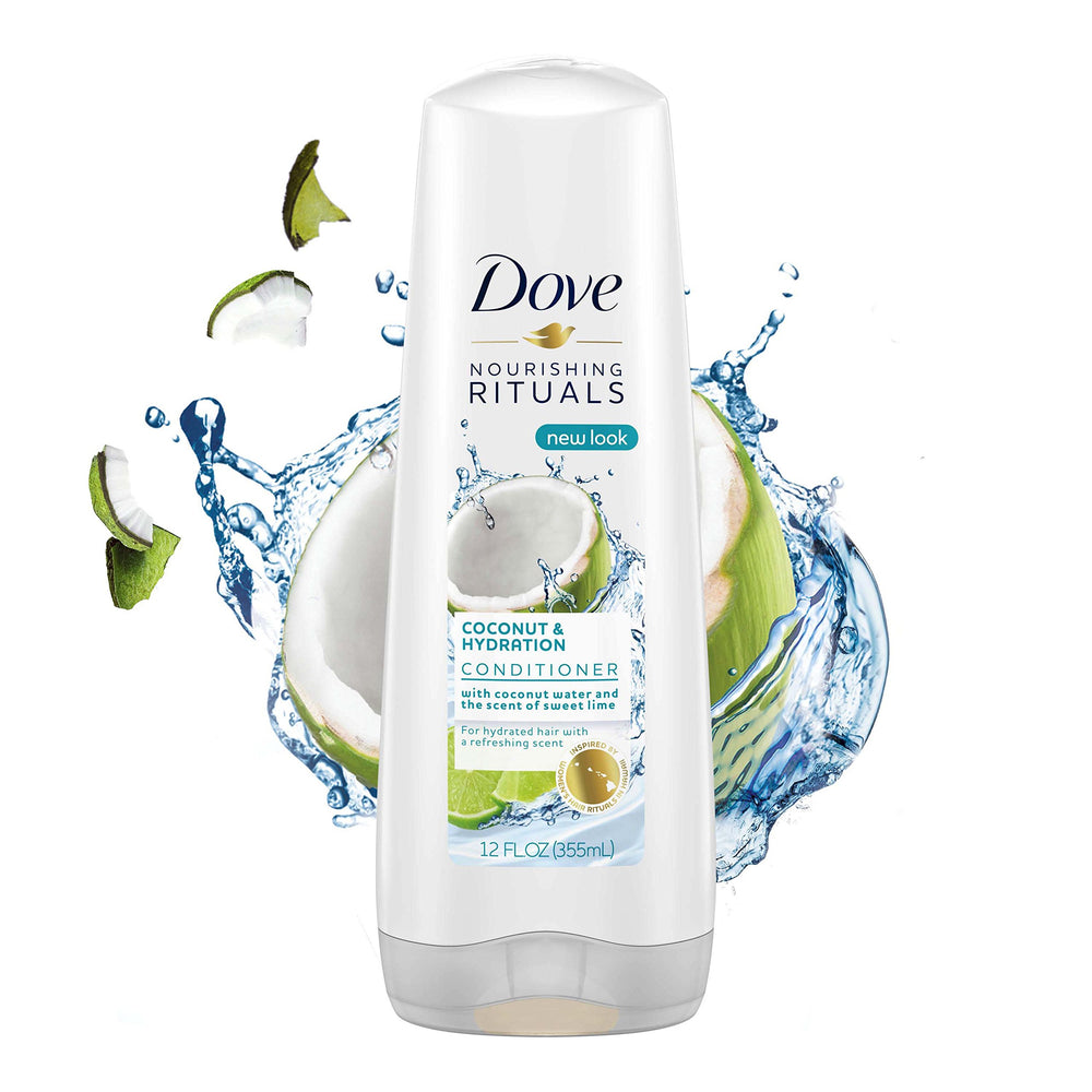 Dove coconut & hydration 12 oz beside common items for scale, showing travel-friendly size