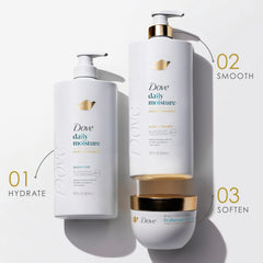 Dove conditioner being applied through wet hair demonstrating detangling