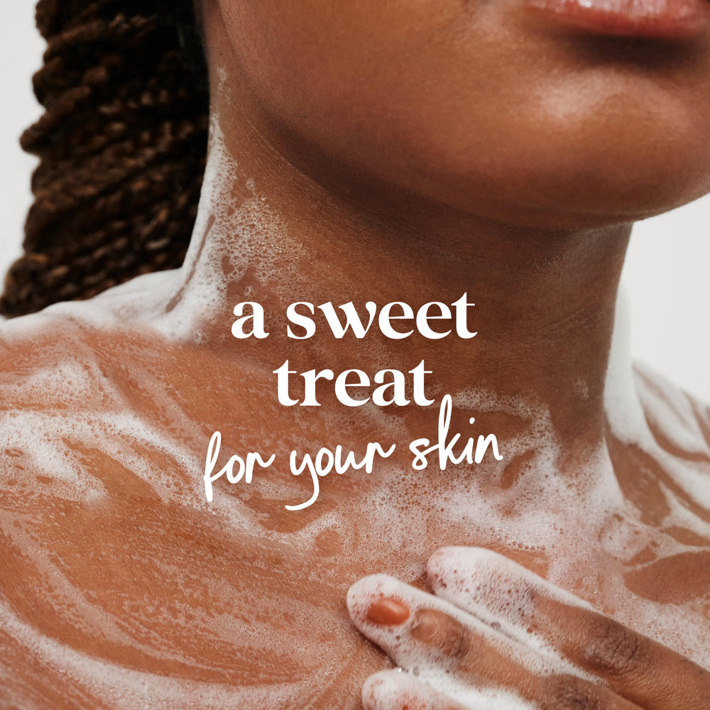 Creamy Dove body wash pouring into hand showing nourishing feel