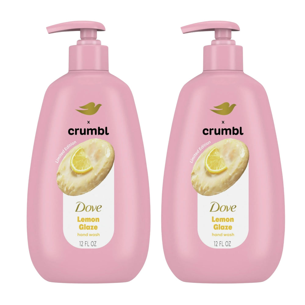 Dove bottle front packaging showing lemon glaze scent and pump benefit