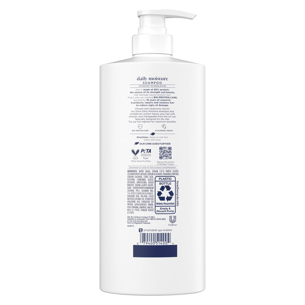 Dove bottle back label with ingredients and usage directions visible