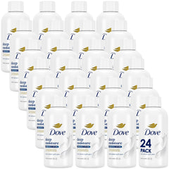 Dove travel pack front view showing 24 bottles and easy storage benefit