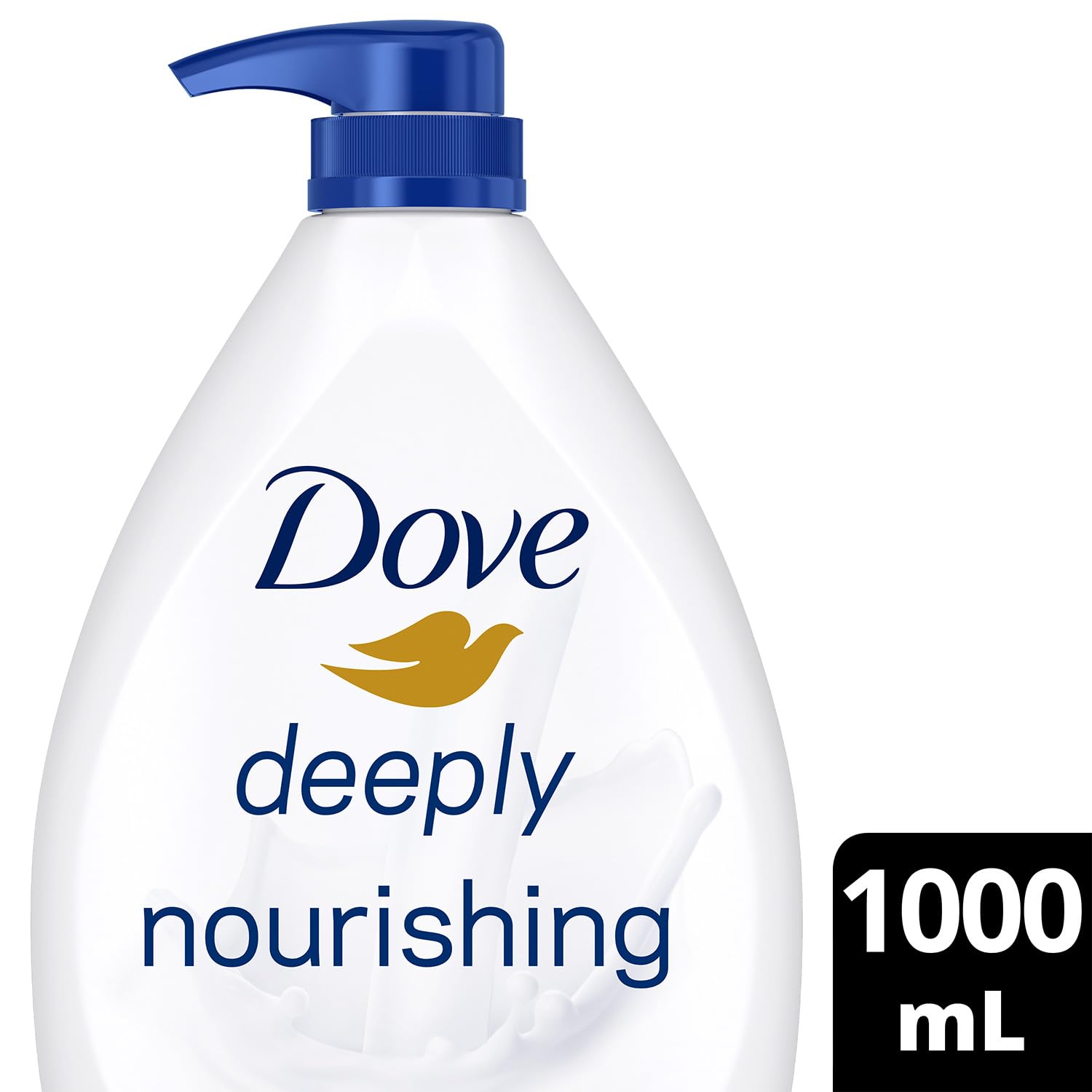 Dove bottle on bathroom shelf in shower setting conveying gentle daily care