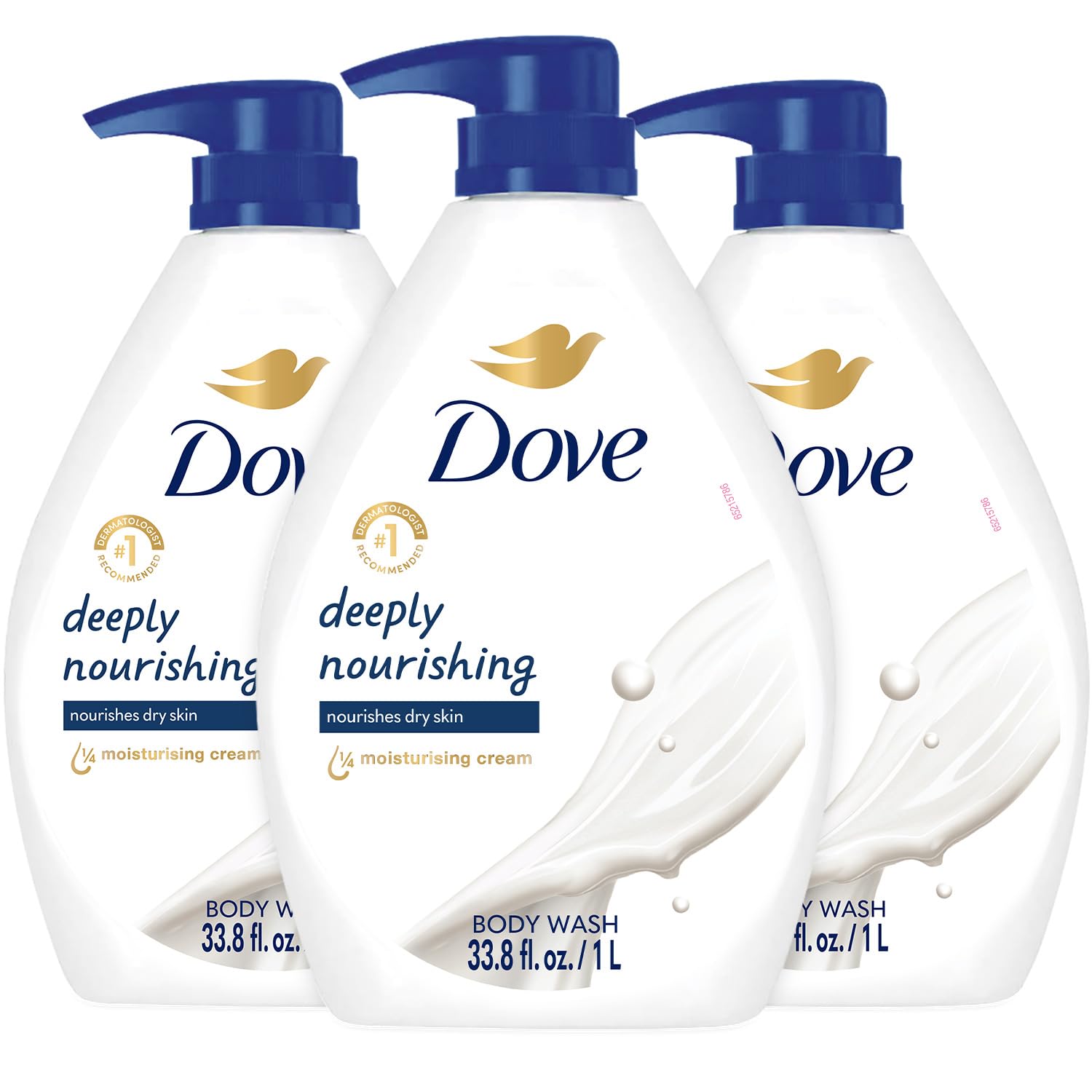 Dove bottle front packaging showing label and volume for quick identification and trust