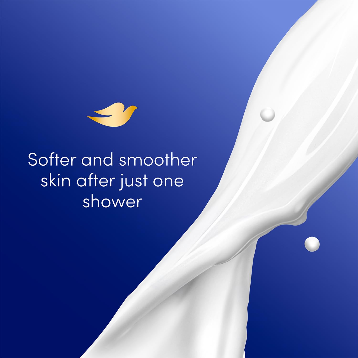 Dove bottle beside hand showing size and easy dispensing benefit