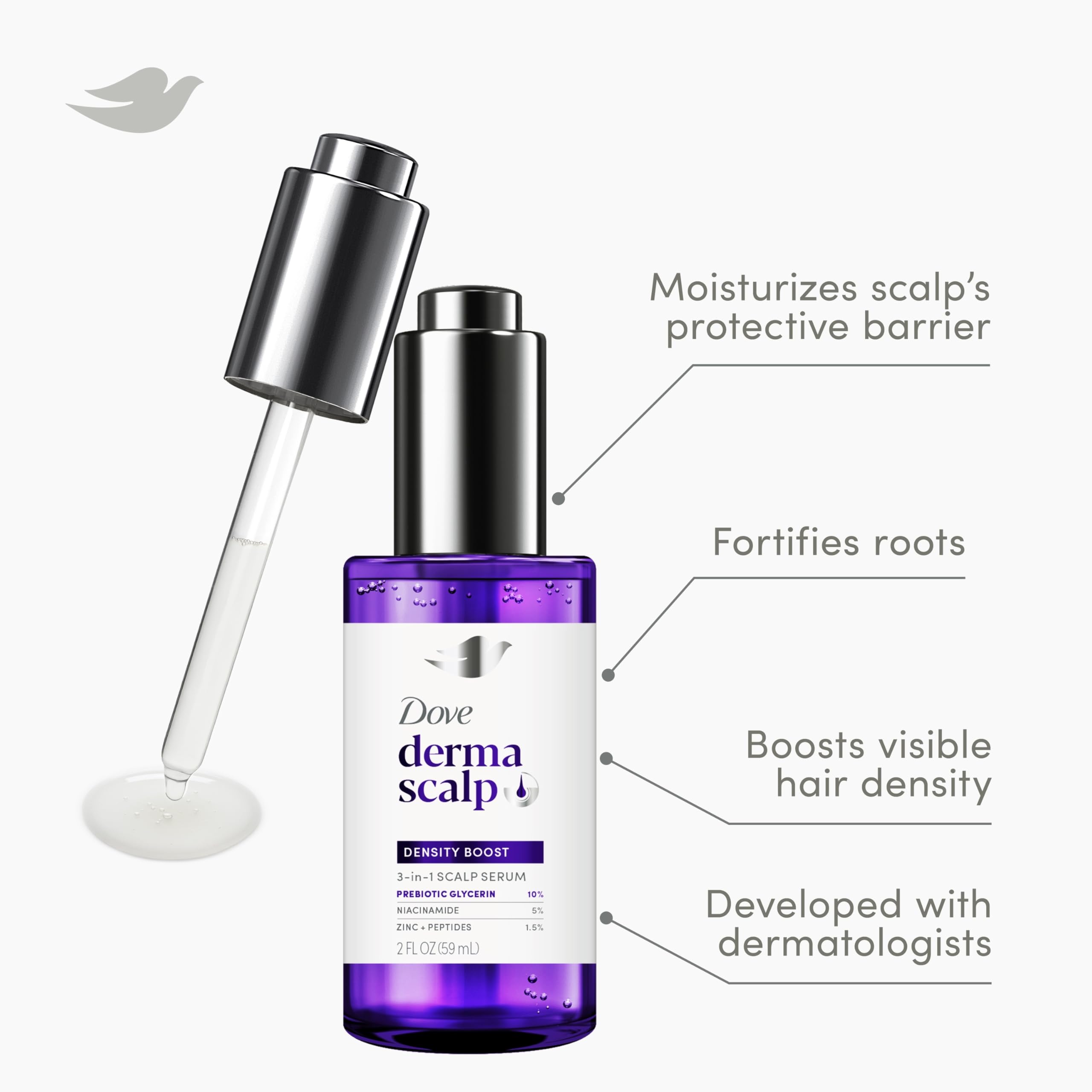 Close-up of prebiotic glycerin, zinc, peptides and niacinamide ingredients labeled