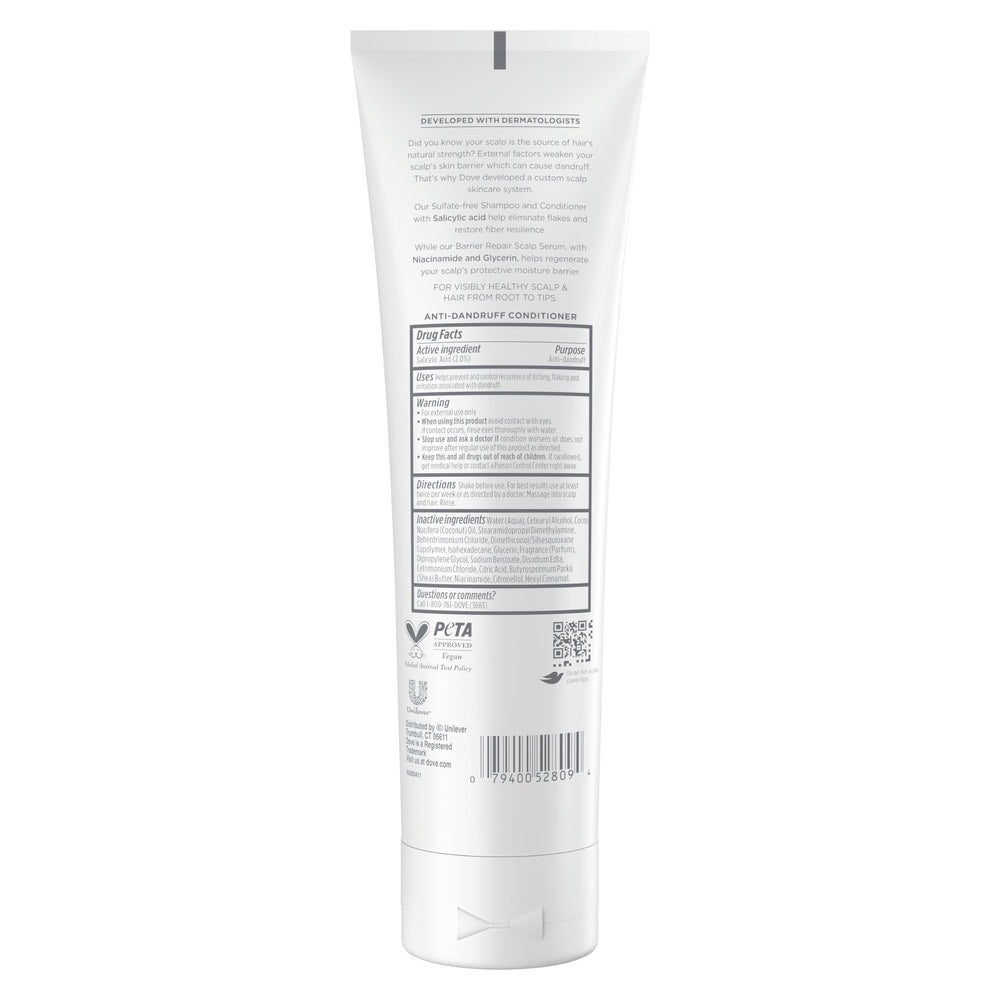 Dove Derma Scalp back label showing ingredients and directions for effective scalp care