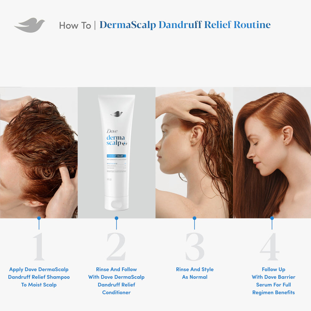 Dove Derma Scalp before and after scalp view showing reduced visible flakes