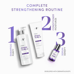 Dove Derma Scalp applied to wet hair in shower illustrating conditioning step