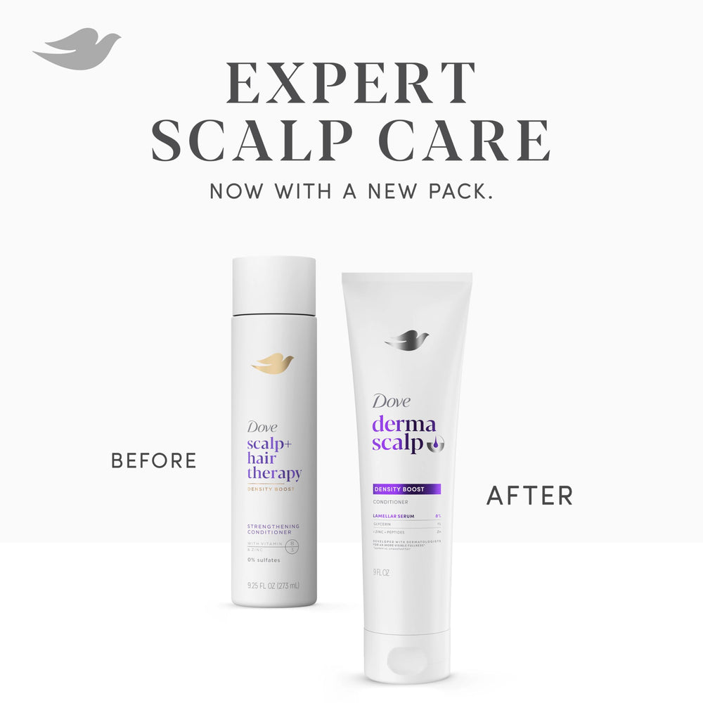 Dove Derma Scalp before and after visual demonstrating visible fullness