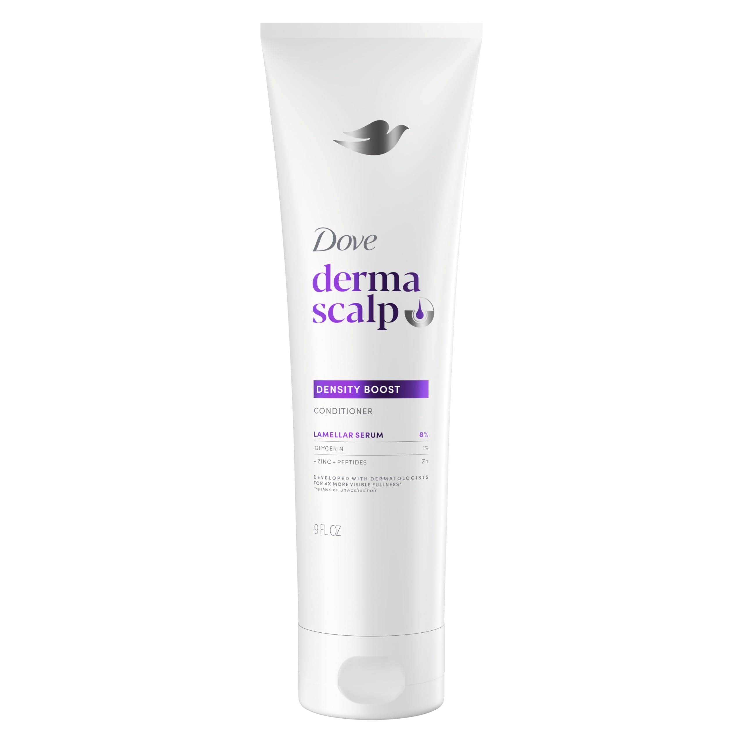 Dove Derma Scalp front packaging showing product and fuller-hair benefit