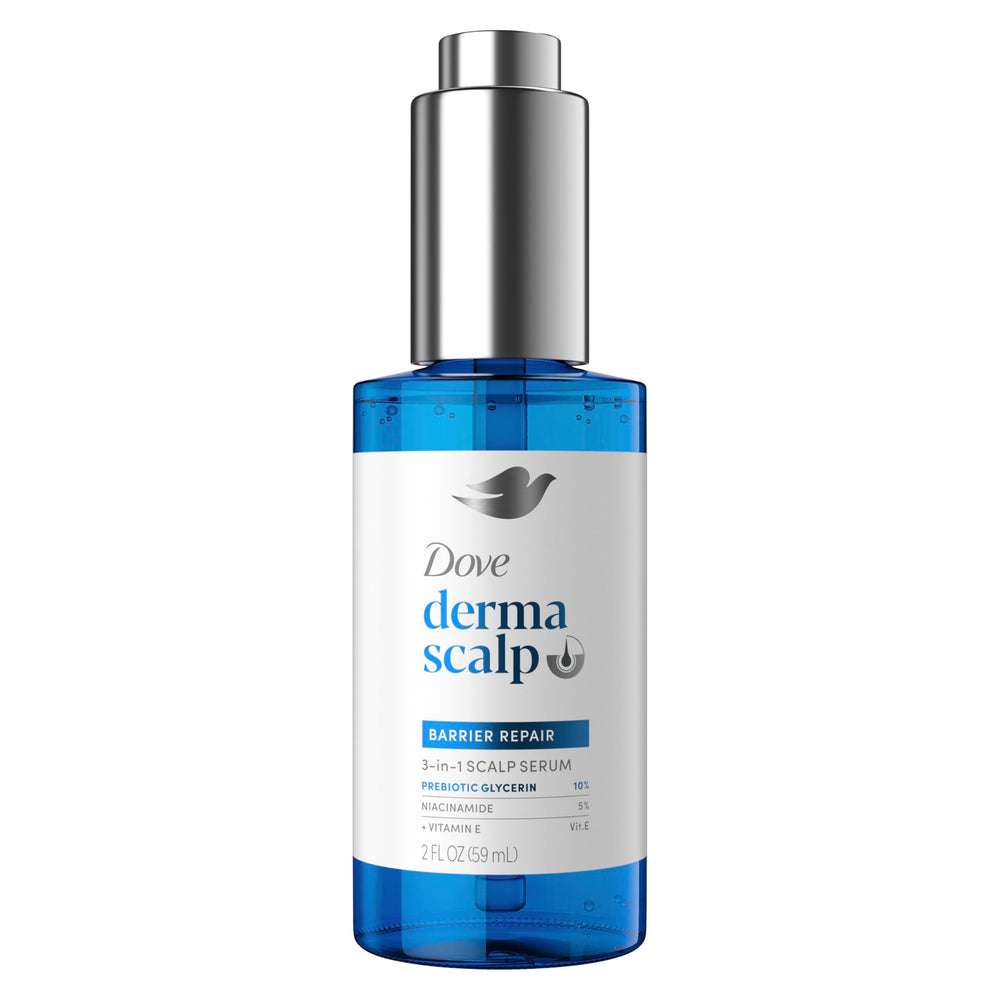 Dove derma scalp front packaging showing serum benefits and 2 fl oz size