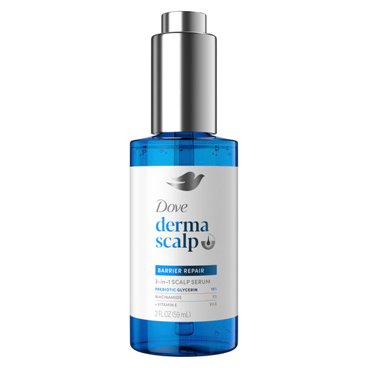Dove derma scalp front packaging showing serum benefits and 2 fl oz size