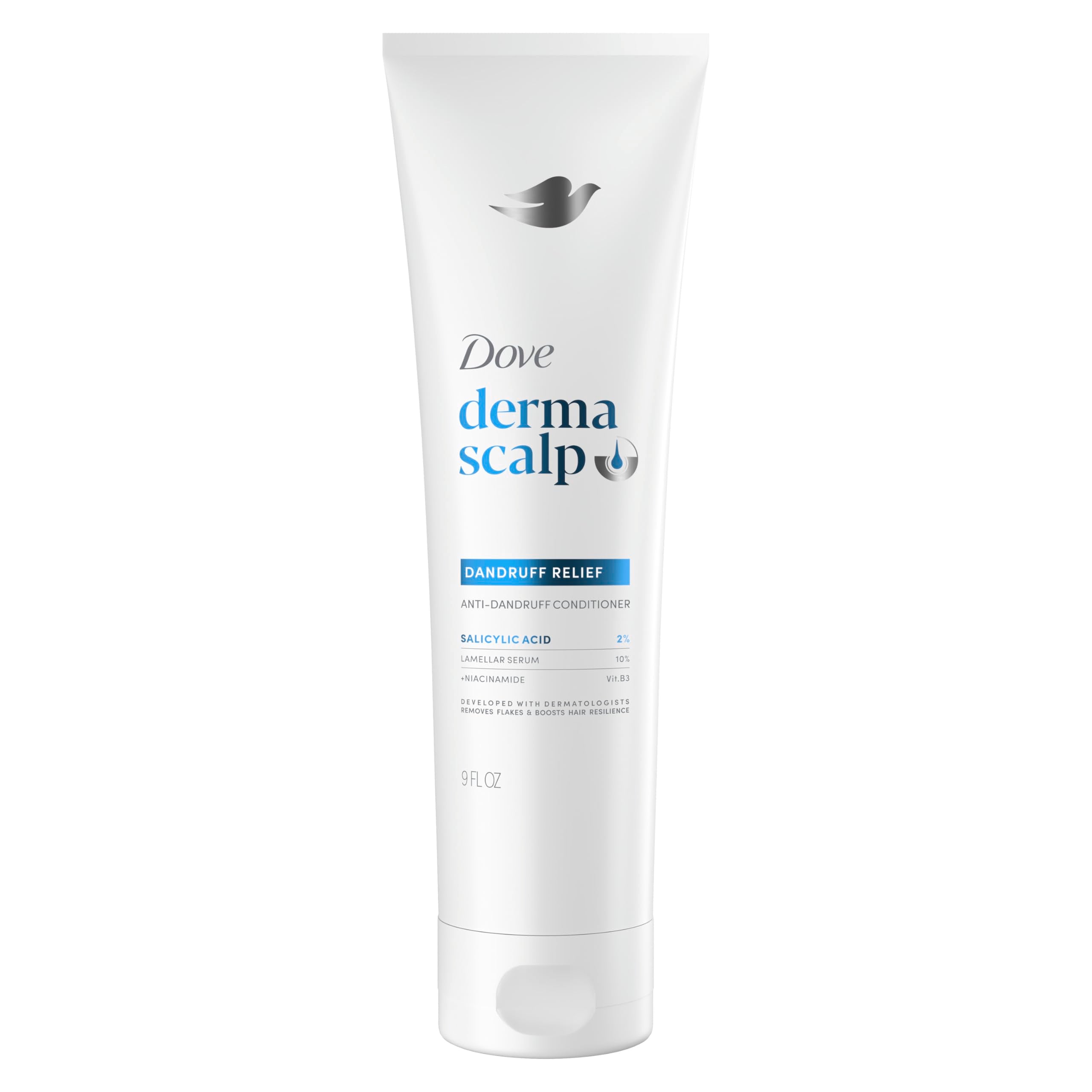 Dove Derma Scalp front packaging showing product for flake removal and moisturized hair