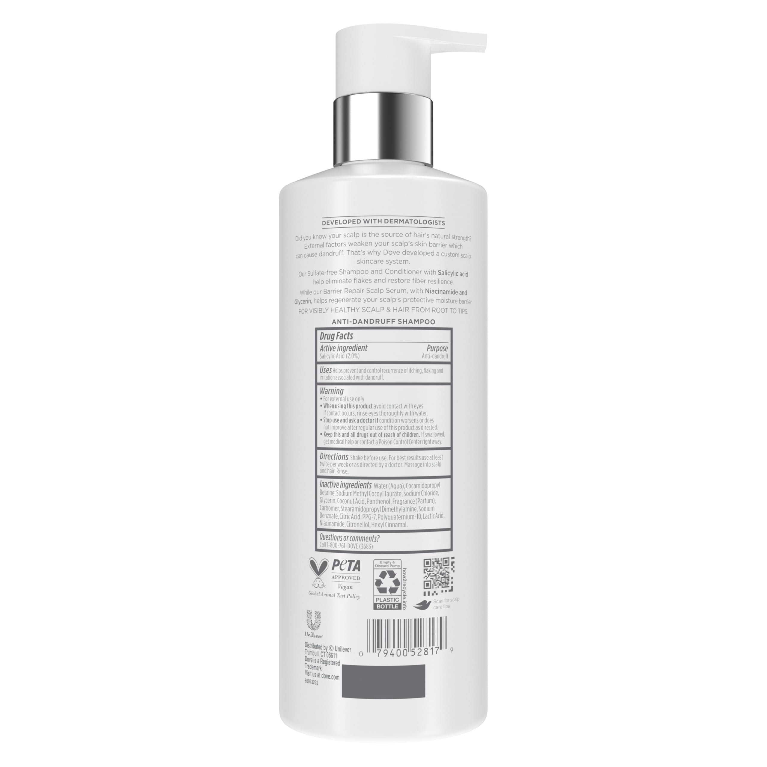 Dove bottle dispensing shampoo, demonstrating easy application and control