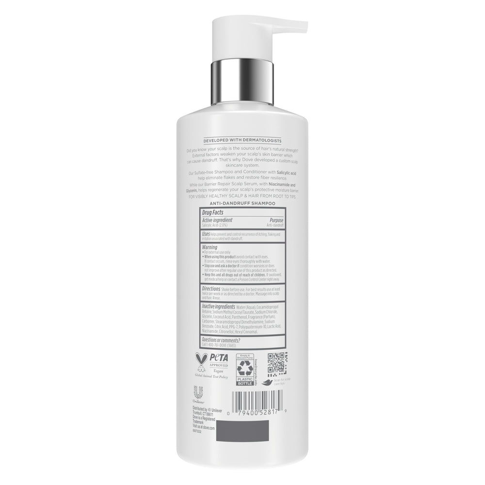Dove bottle dispensing shampoo, demonstrating easy application and control
