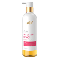 Dove bottle front packaging showing product benefits and scent