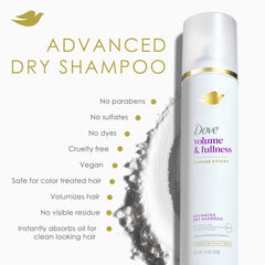 Dove Advanced dry shampoo results with brushed-out voluminous hair and visible lift at roots