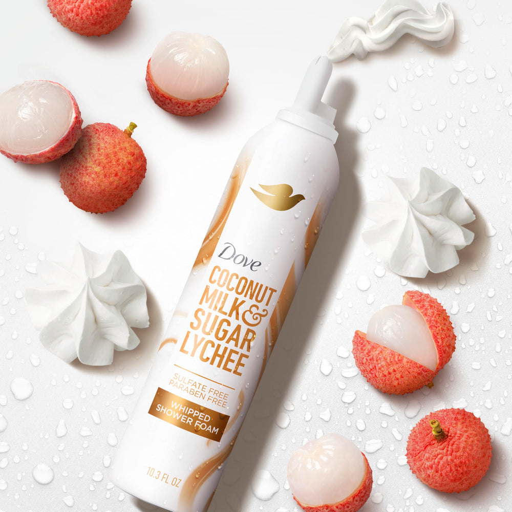 Dove foam dispensed in hand ready to lather, quick coverage benefit