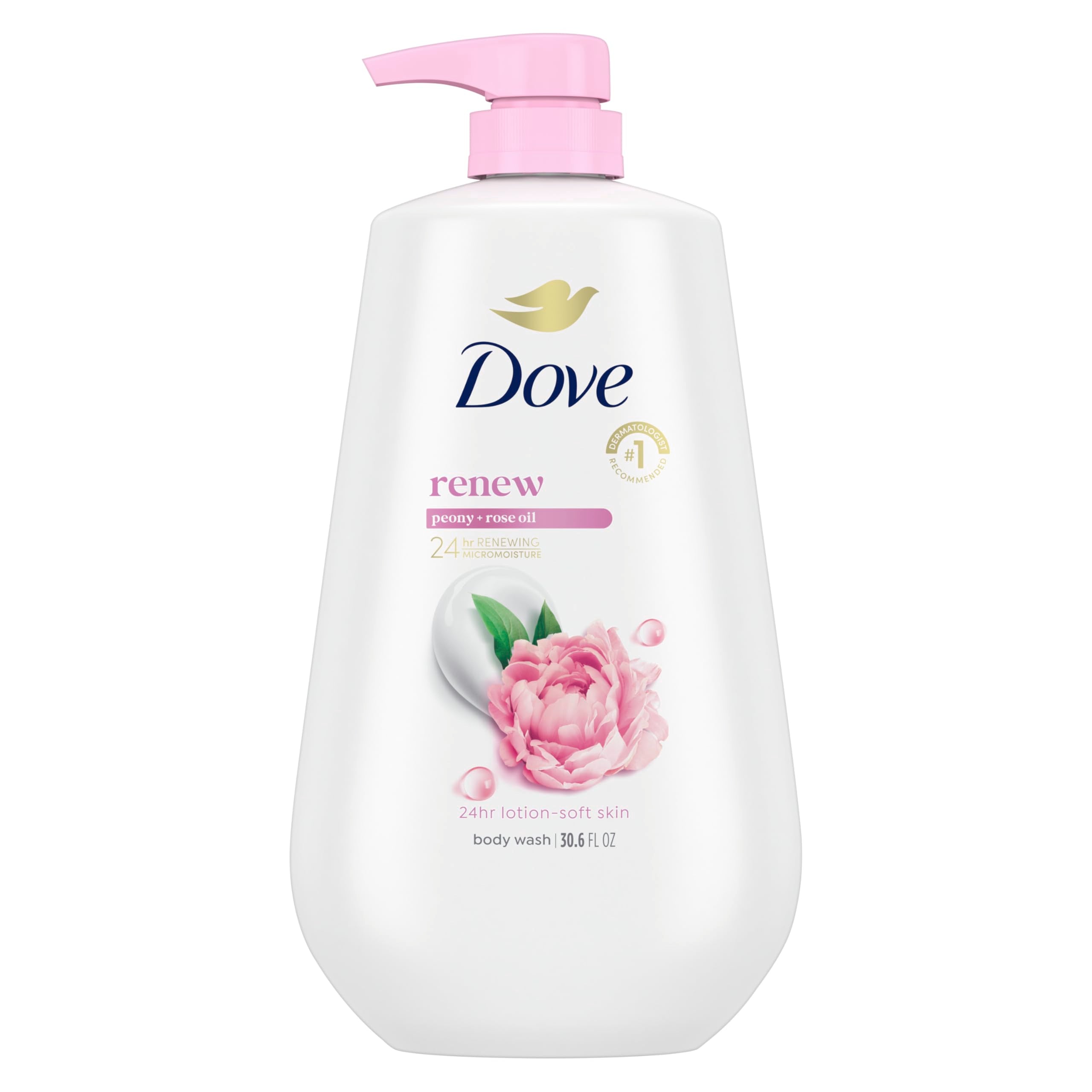 Dove front bottle 30.6 oz showing label and softening benefit