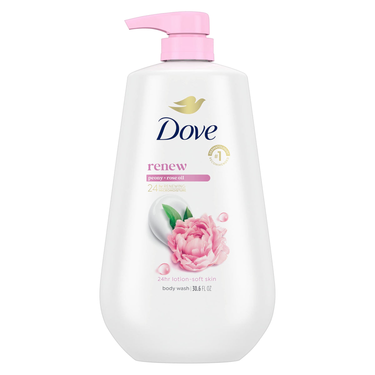 Dove front bottle 30.6 oz showing label and softening benefit