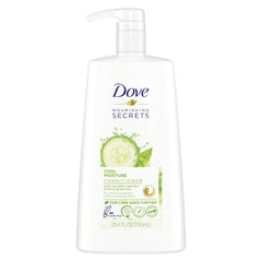 Dove bottle front view showing Cool Moisture label and easy-rinse benefit
