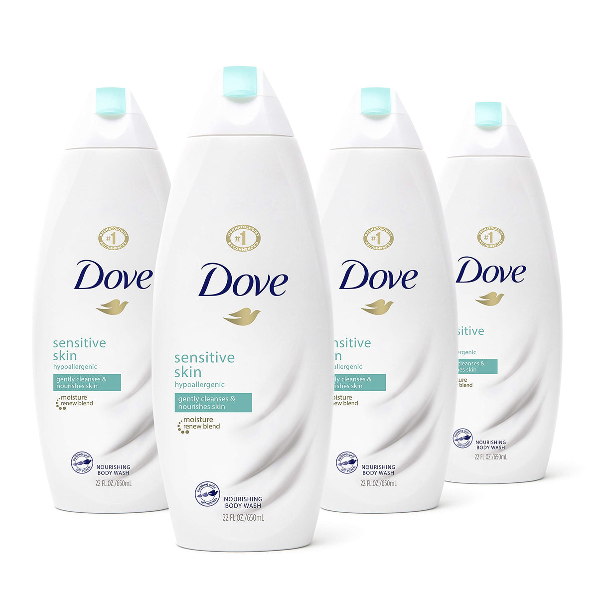 Dove front packaging 4-pack showing bottles and value savings benefit
