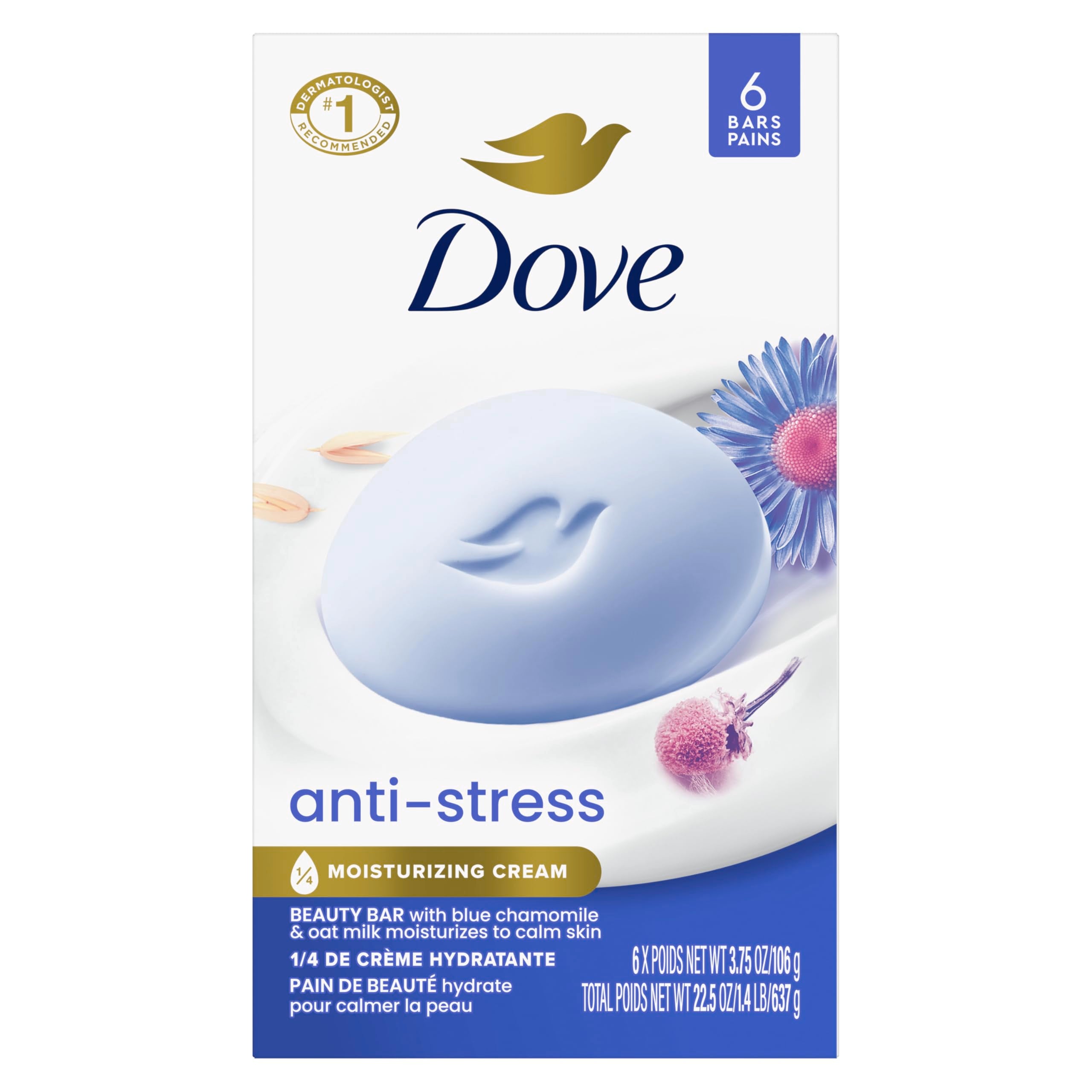 Dove front packaging 6-pack showcasing value and gentle formula