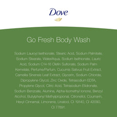 Dove back label showing ingredient list and recycled plastic packaging benefit