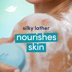 Dove bar producing rich lather for gentle cleansing and long-lasting hydration