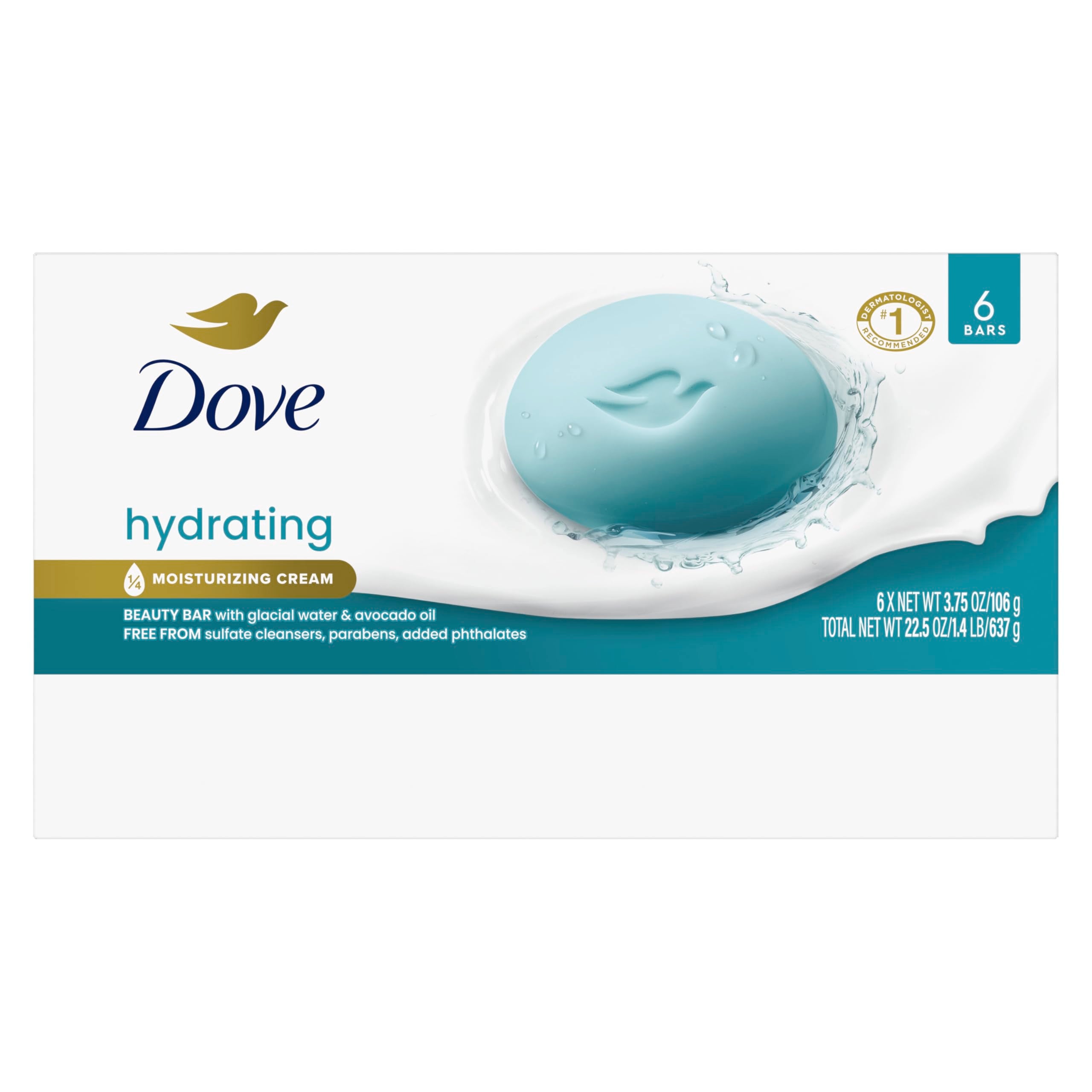 Dove hydrating beauty bar single unwrapped showing creamy texture for soft skin