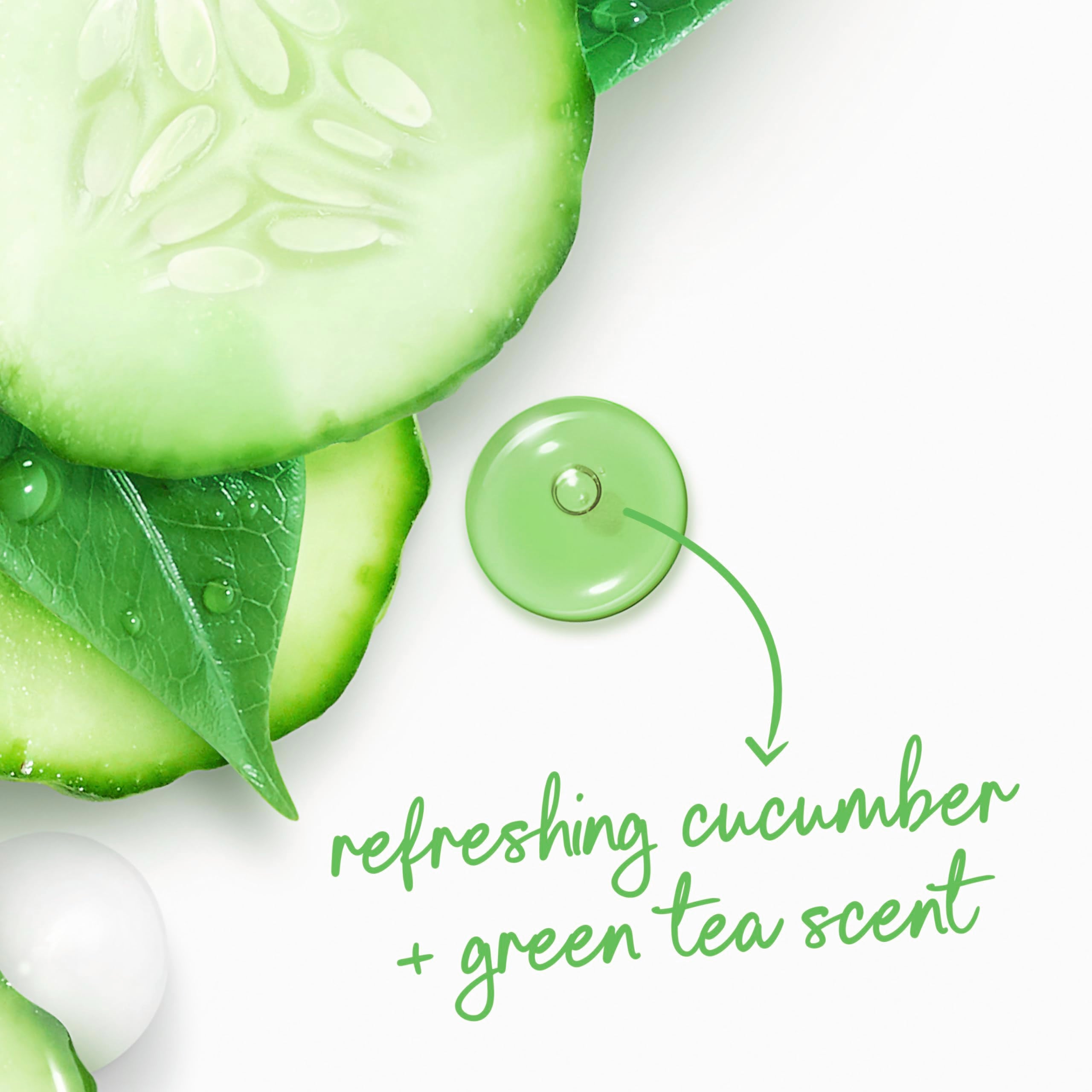 Cucumber slices and green tea leaves highlighting Dove natural fragrance benefit
