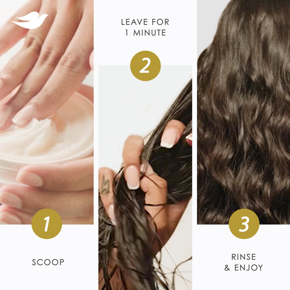 Dove ingredient visual highlighting Glutamic Amino Serum for rebuilding hair