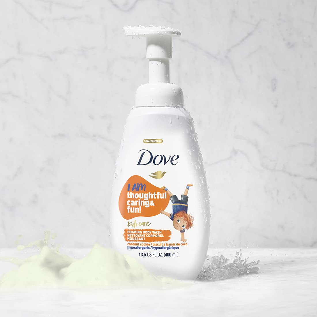 Dove foaming texture close-up displaying lightweight lather that rinses clean