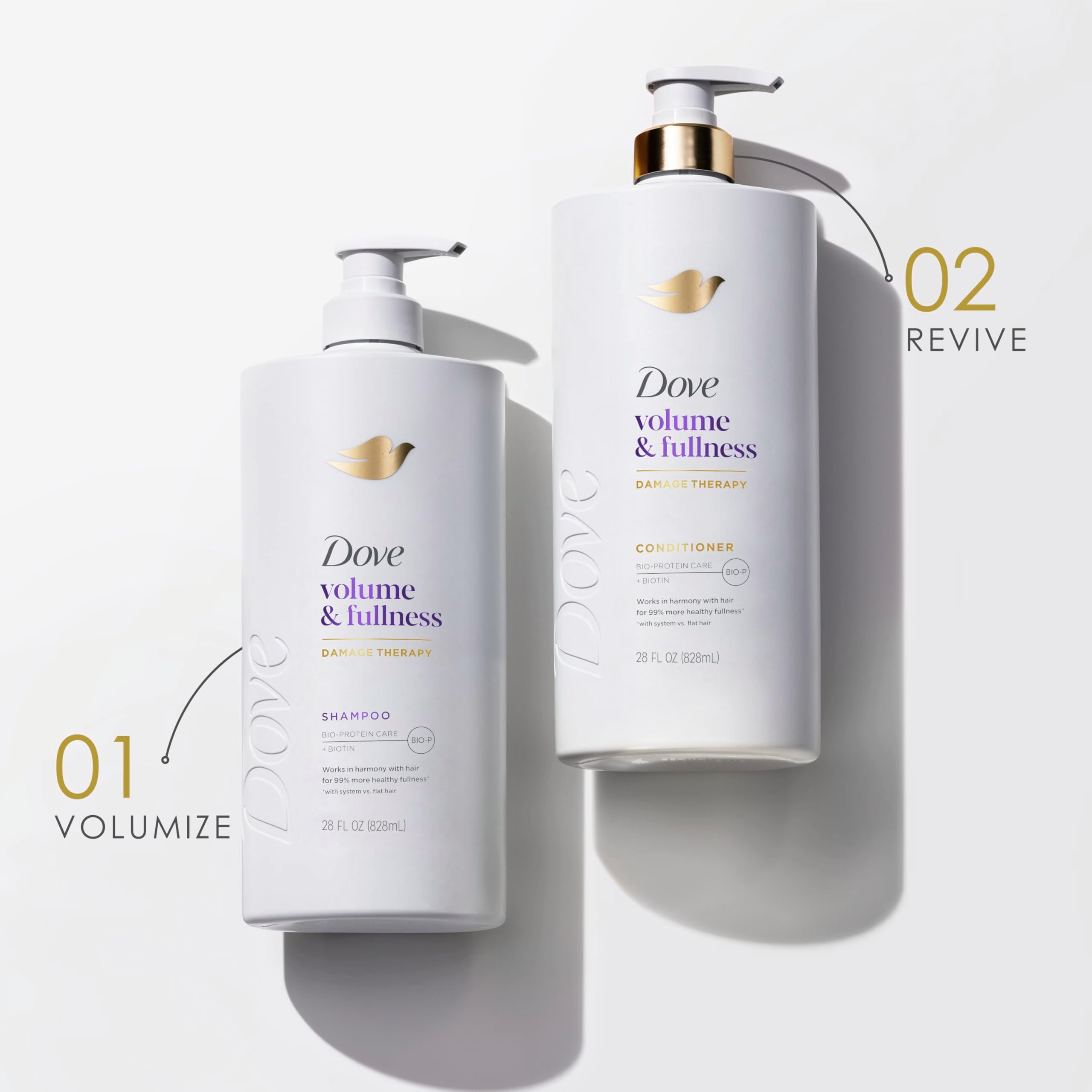 Dove label close-up highlighting Bio-Protein Care technology and strength-replenishing benefit