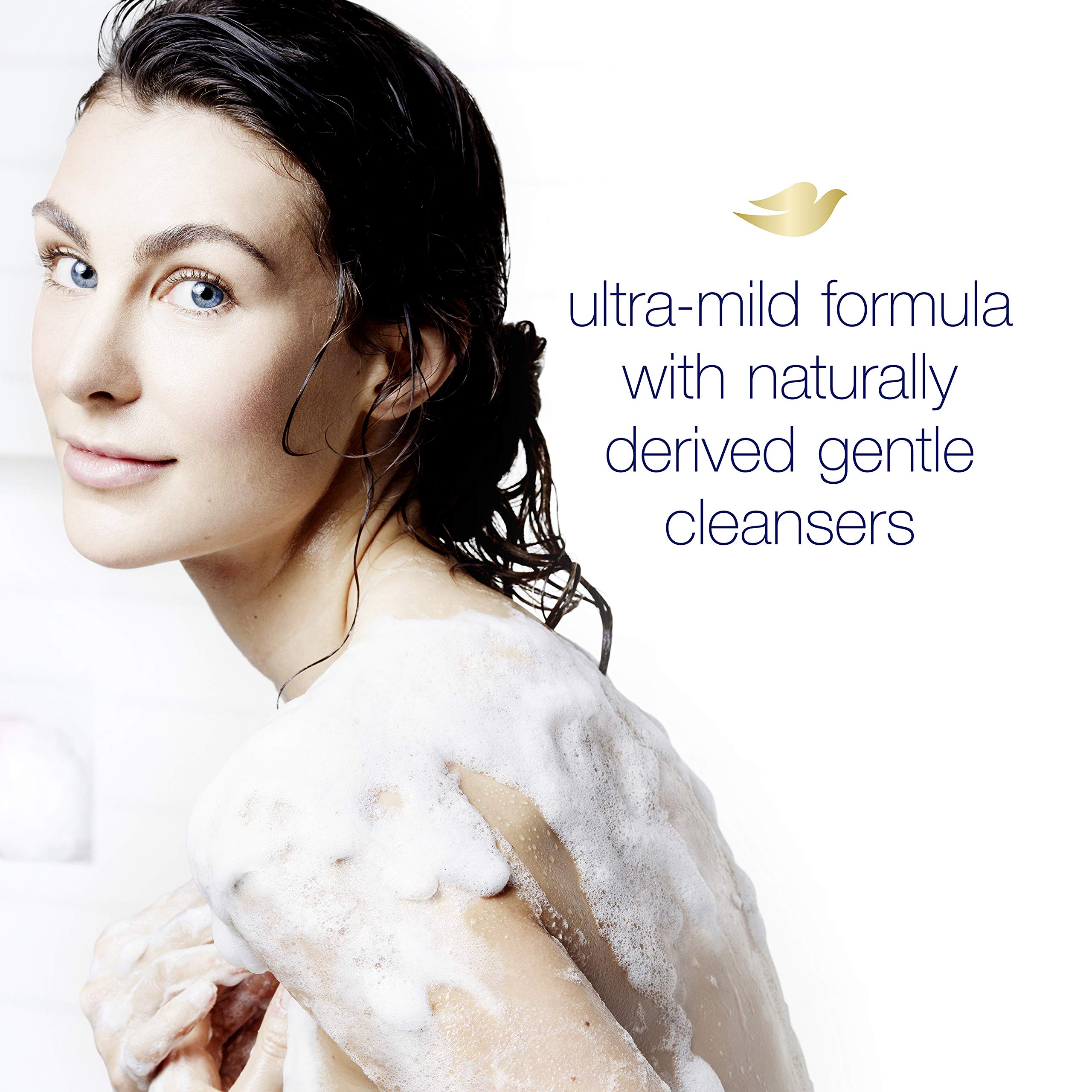 Dove label ingredients closeup showing sulfate-free, hypoallergenic benefit