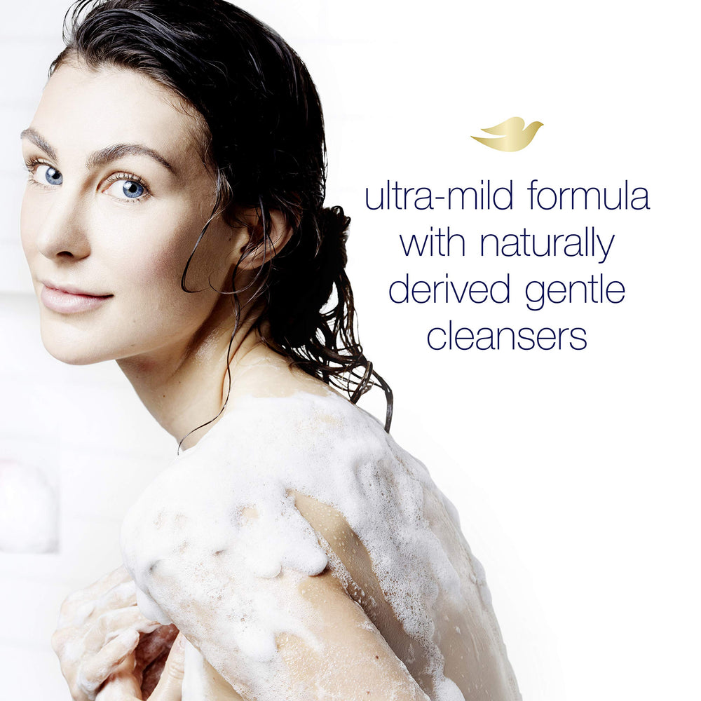 Dove label ingredients closeup showing sulfate-free, hypoallergenic benefit