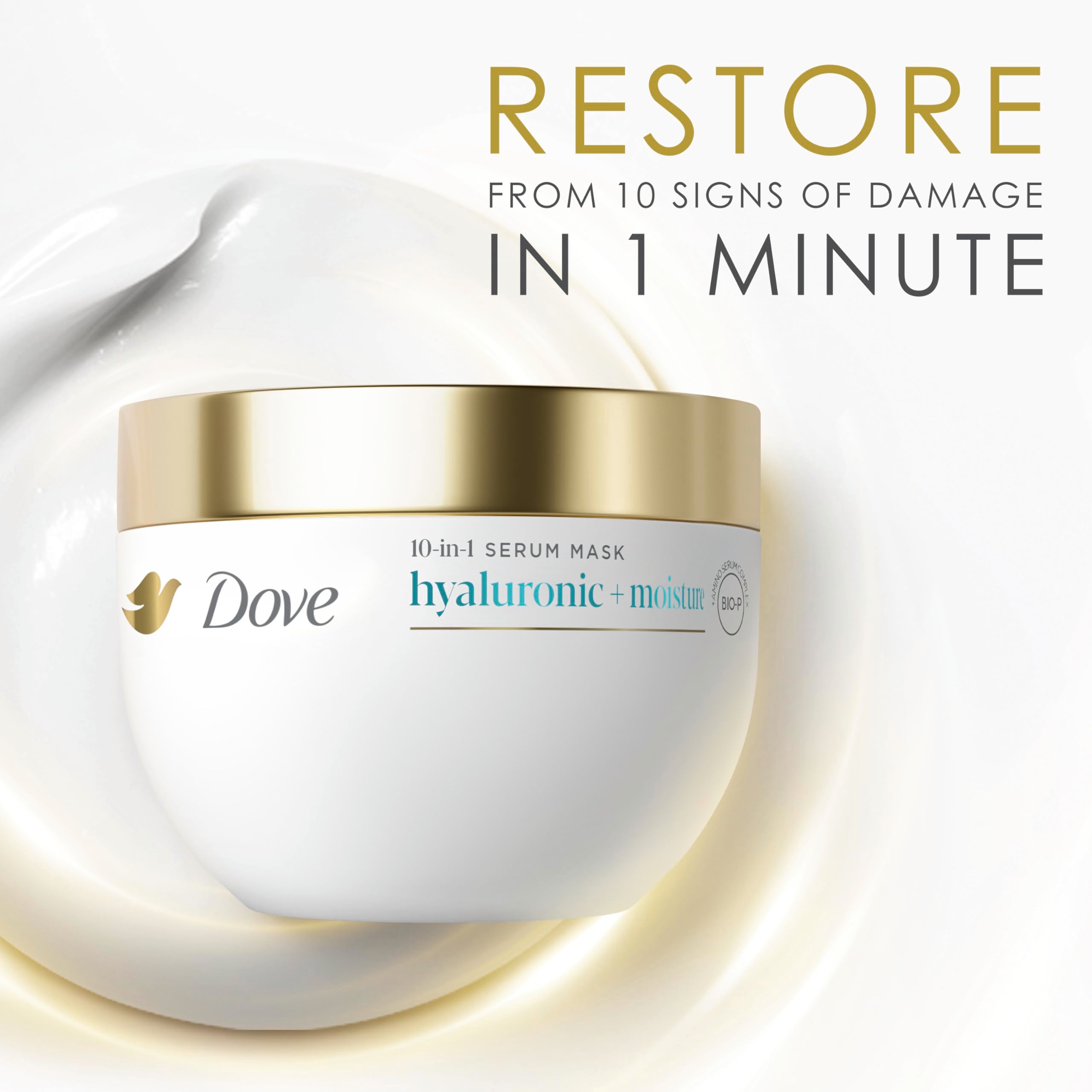 Dove label close-up emphasizing Liquid Bio-Protein Care and strength