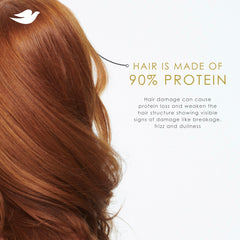 Dove lifestyle image woman styling hair with serum for shiny, protected results