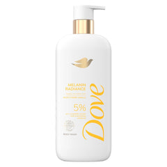 Dove front bottle showing label and size, promotes hydrated radiant skin