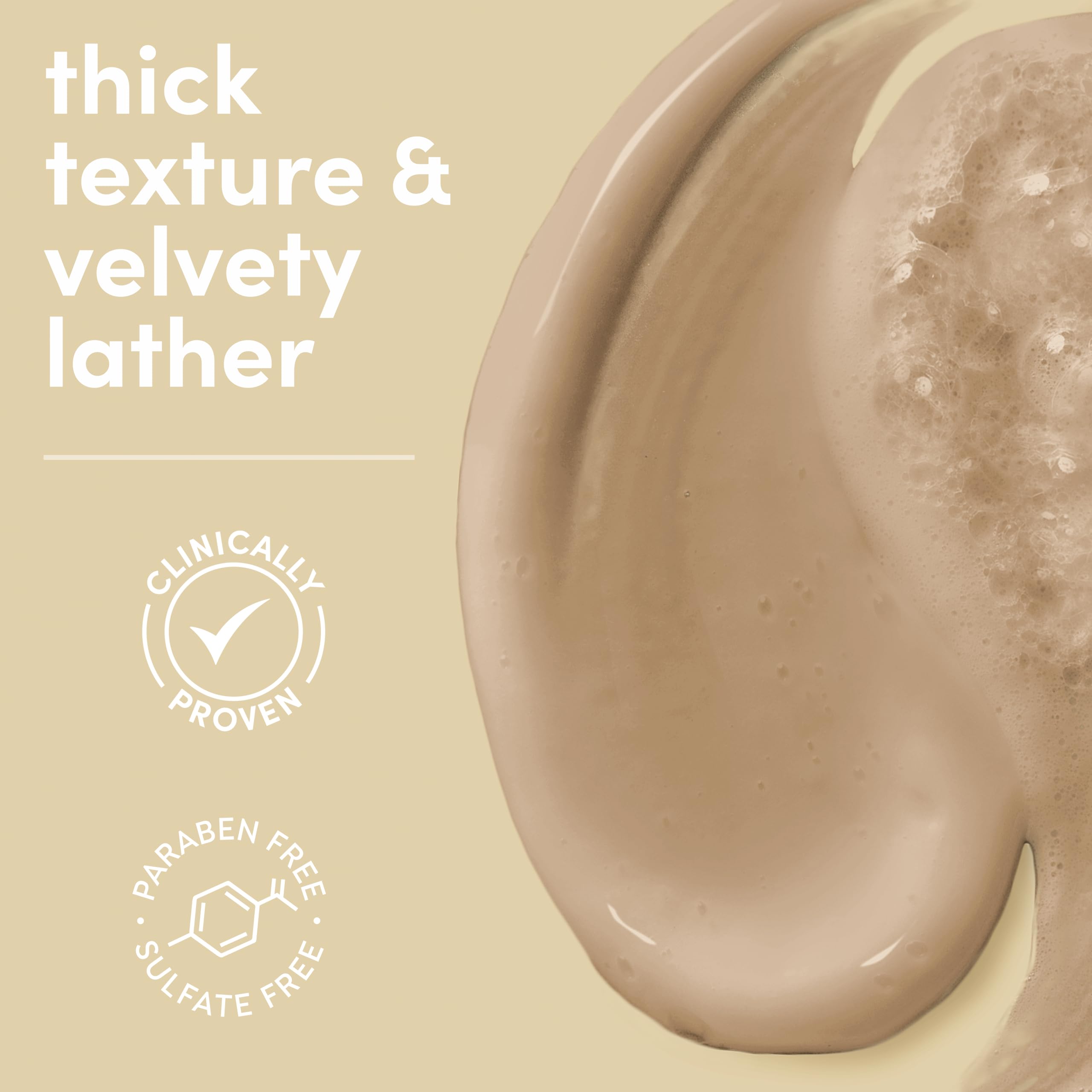 Dove pump and product label close-up, highlights ingredients and clarity