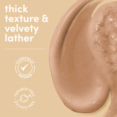 Dove pump and product label close-up, highlights ingredients and clarity